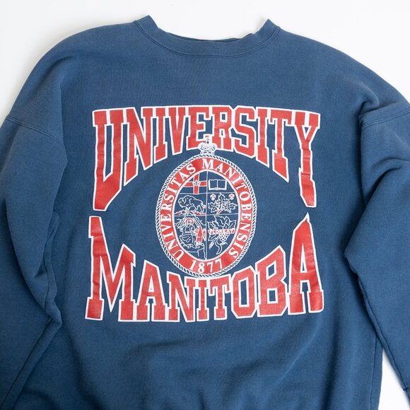 Vintage University of Manitoba Sweatshirt 90s Balboa Beach Club Blue Large - Picture 3 of 13